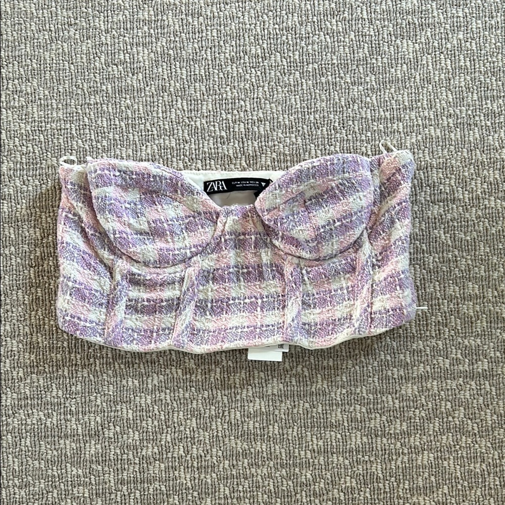 Zara Pink and Purple Plaid Bustier Top